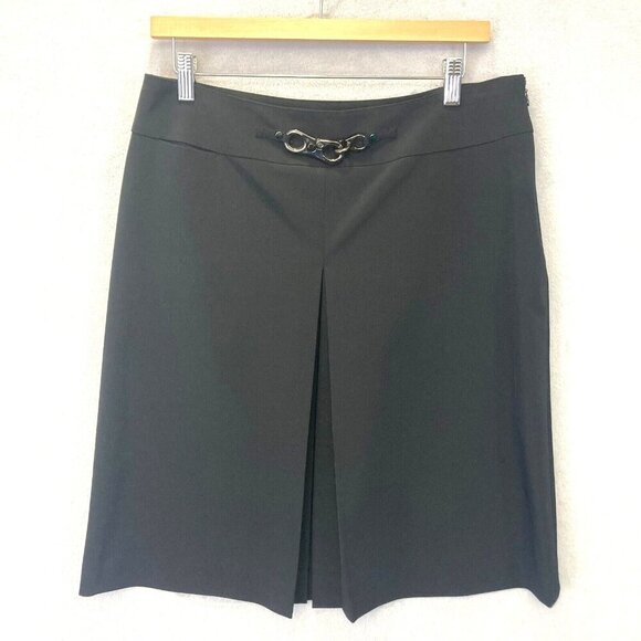Per Se by Carlisle Pleated A-Line Skirt Womens Size 10 Black Buckle Stretch EUC - Picture 1 of 10